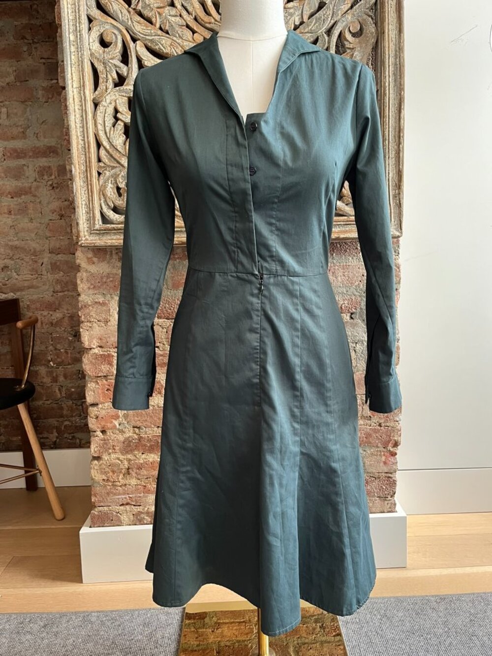 Akris Dark Green Tailored Long-Sleeve Shirt Dress - US Size 4